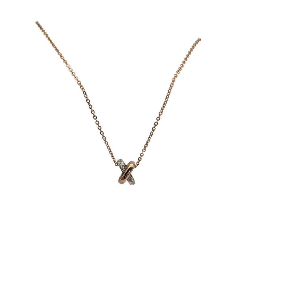 Elle Two Tone Interlocking Ring Pendant Necklace Rose Gold Silver Crystal Pave
